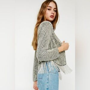 NASTY GAL Silver Beaded Embellished Fringe Jacket Size 2 NWT
